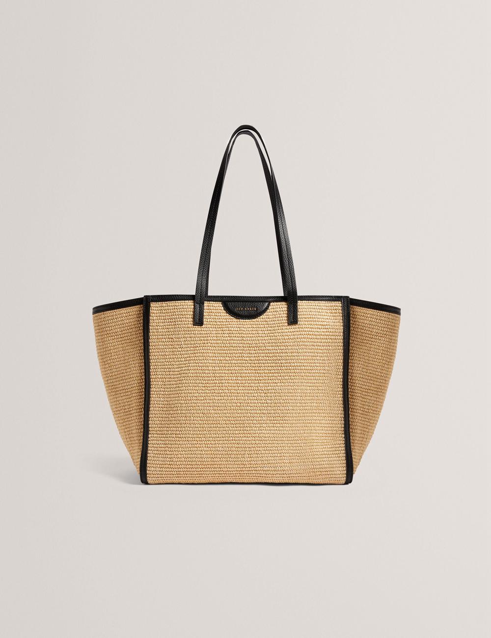 Bolsos Shopper Ted Baker BARNI - Faux Raffia Leather Trim Large Shopper Mujer Negras | BZUG-29571