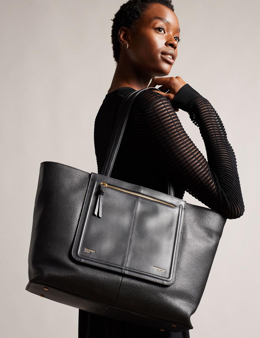 Bolsos Shopper Ted Baker NISH - Wide Leather Shopper With Zip Pocket Mujer Negras | NQLM-14378