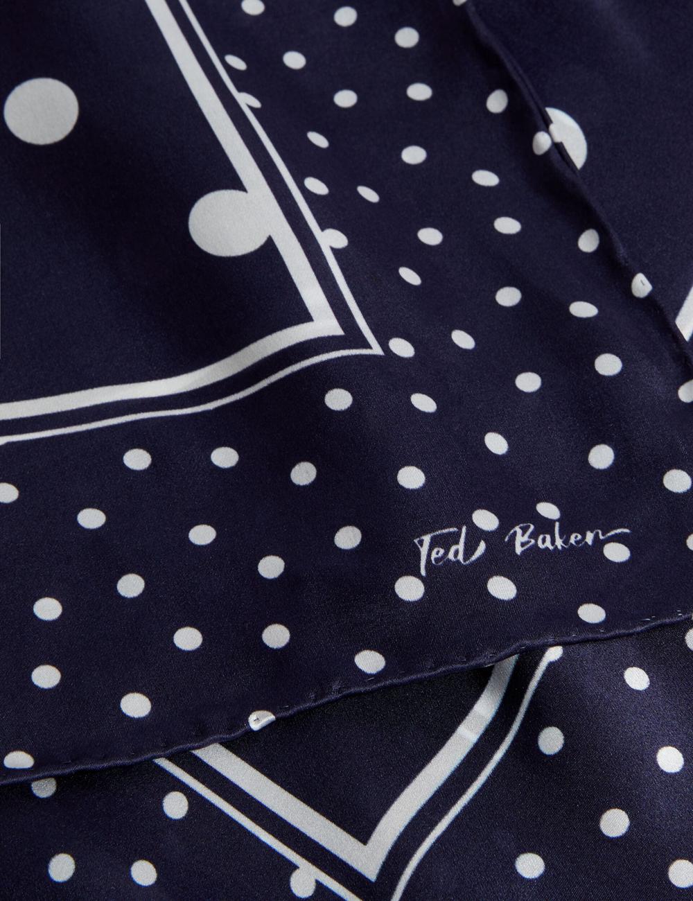 Bufandas Ted Baker GILLS - Polka Dot Print Long Satin Silk Mujer Azul Marino | PZGS-90861