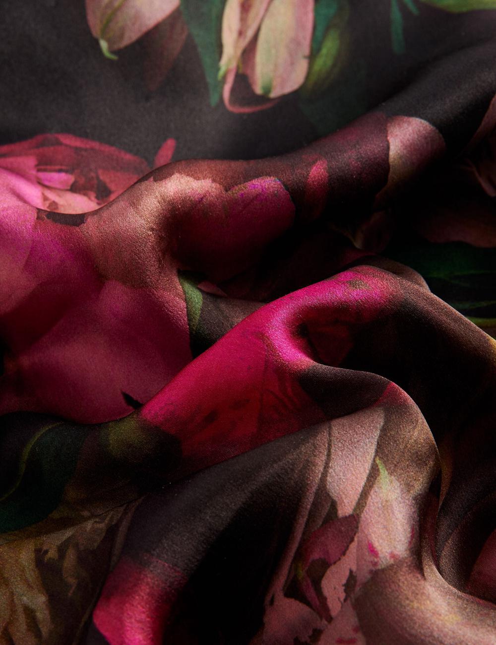Bufandas Ted Baker LEEEAA - Printed Silk Satin Square Mujer Negras | YZOL-08734
