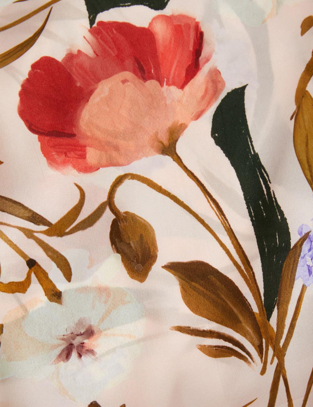 Bufandas Ted Baker NICLAE - Painted Floral Print Square Silk Mujer Rosas | OFCG-56701