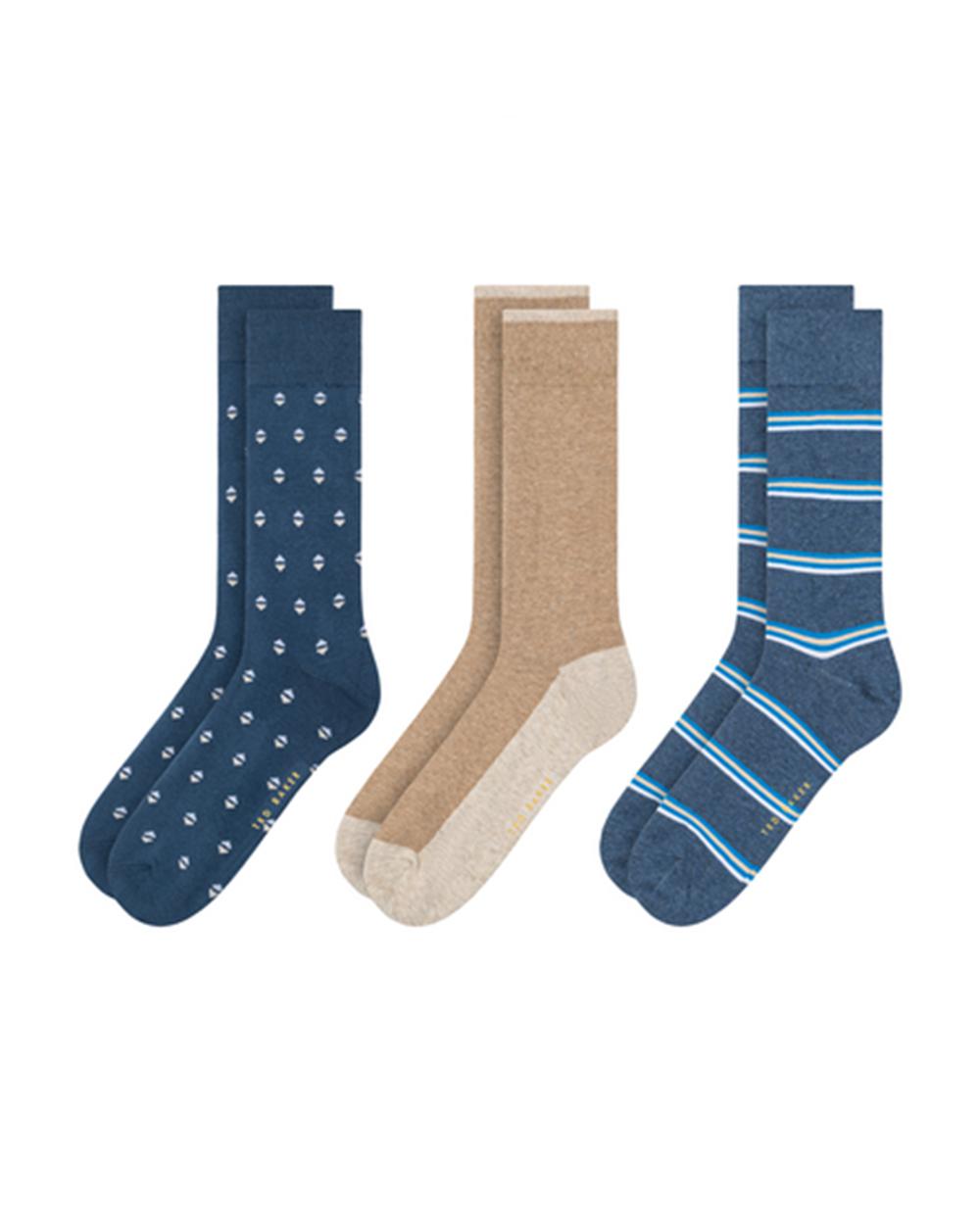 Calcetines Ted Baker 3 Pack Geometric Stripe Crew Hombre Gris | VXPJ-19378
