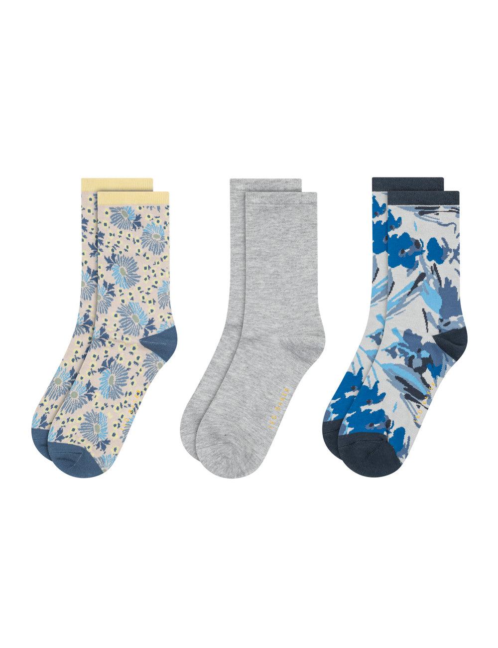 Calcetines Ted Baker 3 Pack Mixed Floral Rayon Crew Mujer Azules | DIEQ-83652