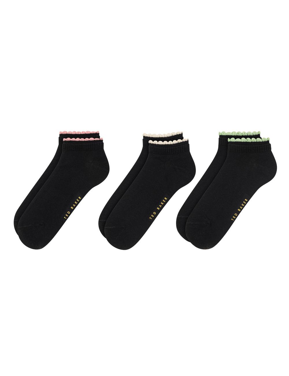 Calcetines Ted Baker 3 Pack Scalloped Low Cut Ankle Mujer Negras | FPTX-41809