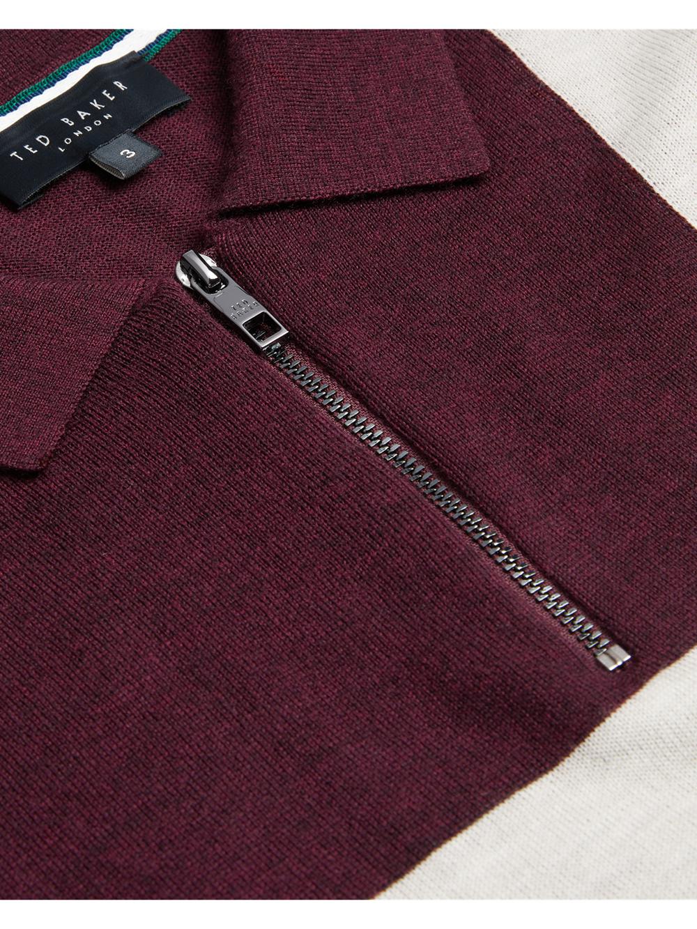 Camisa Polo Ted Baker AMBLER - Colour Block Zip Neck Wool Hombre Burdeos | MWIP-28904