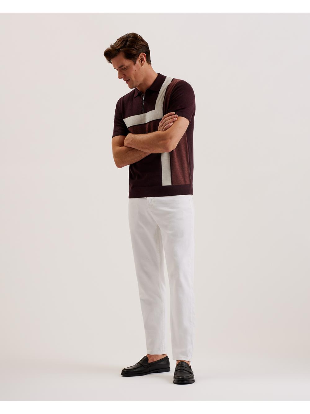Camisa Polo Ted Baker AMBLER - Colour Block Zip Neck Wool Hombre Burdeos | MWIP-28904
