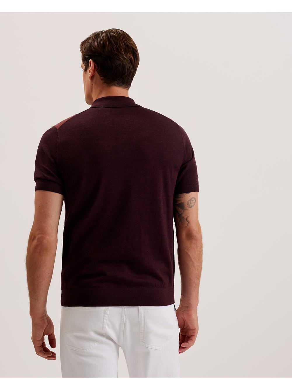 Camisa Polo Ted Baker AMBLER - Colour Block Zip Neck Wool Hombre Burdeos | MWIP-28904