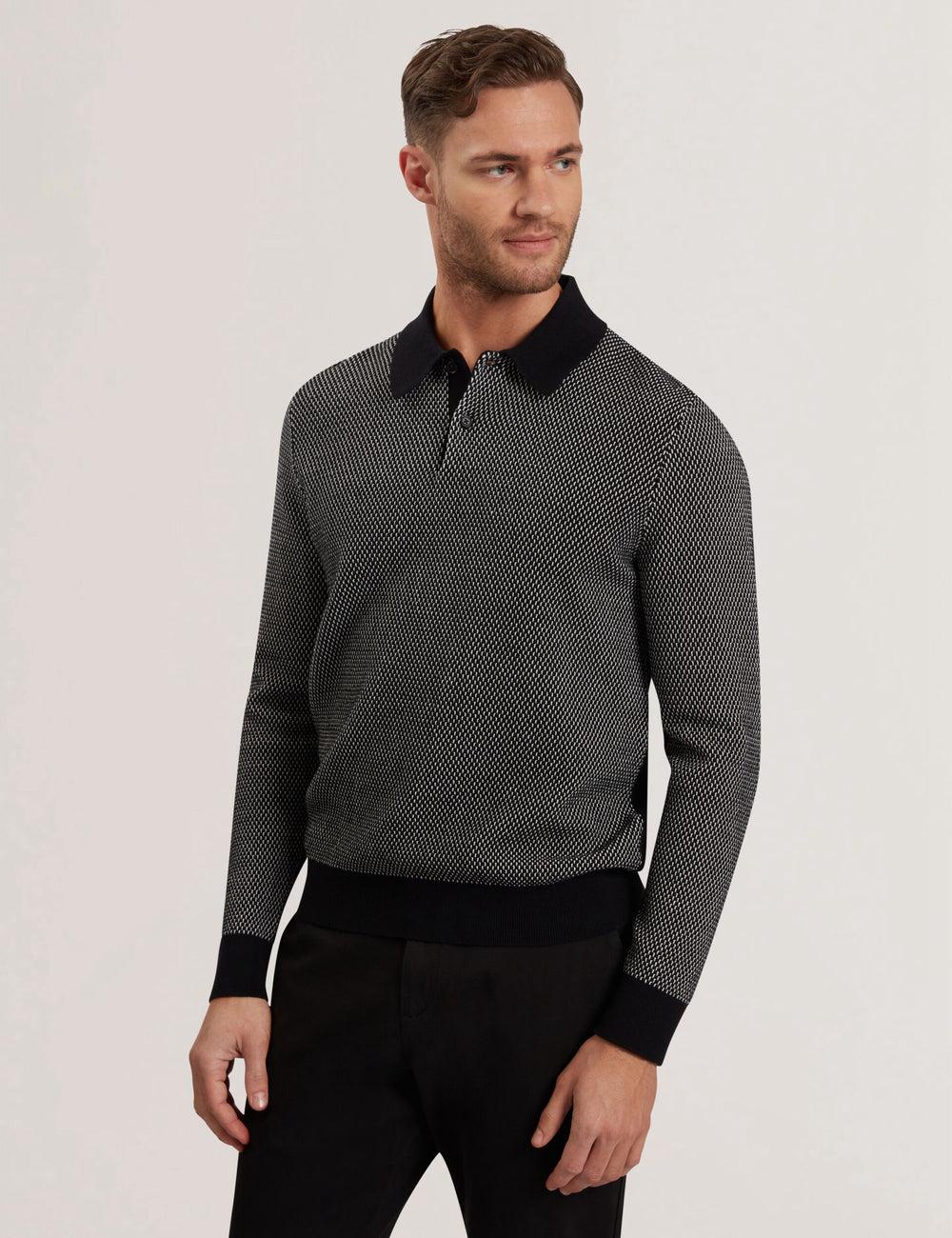 Camisa Polo Ted Baker ARDO - Textured Knit Long Sleeve Hombre Negras | JYTO-31857