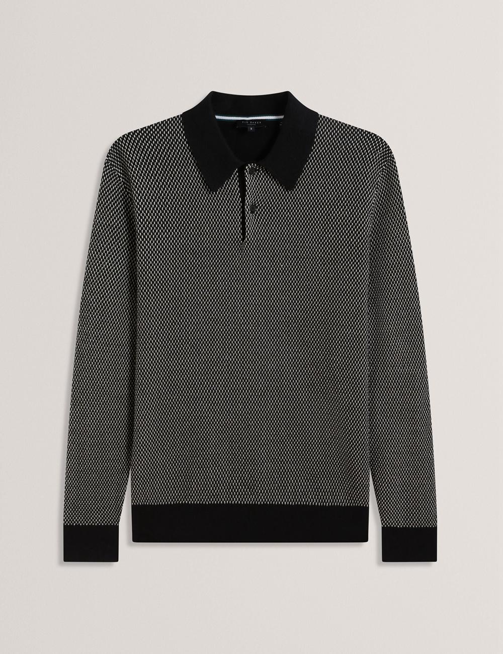 Camisa Polo Ted Baker ARDO - Textured Knit Long Sleeve Hombre Negras | JYTO-31857
