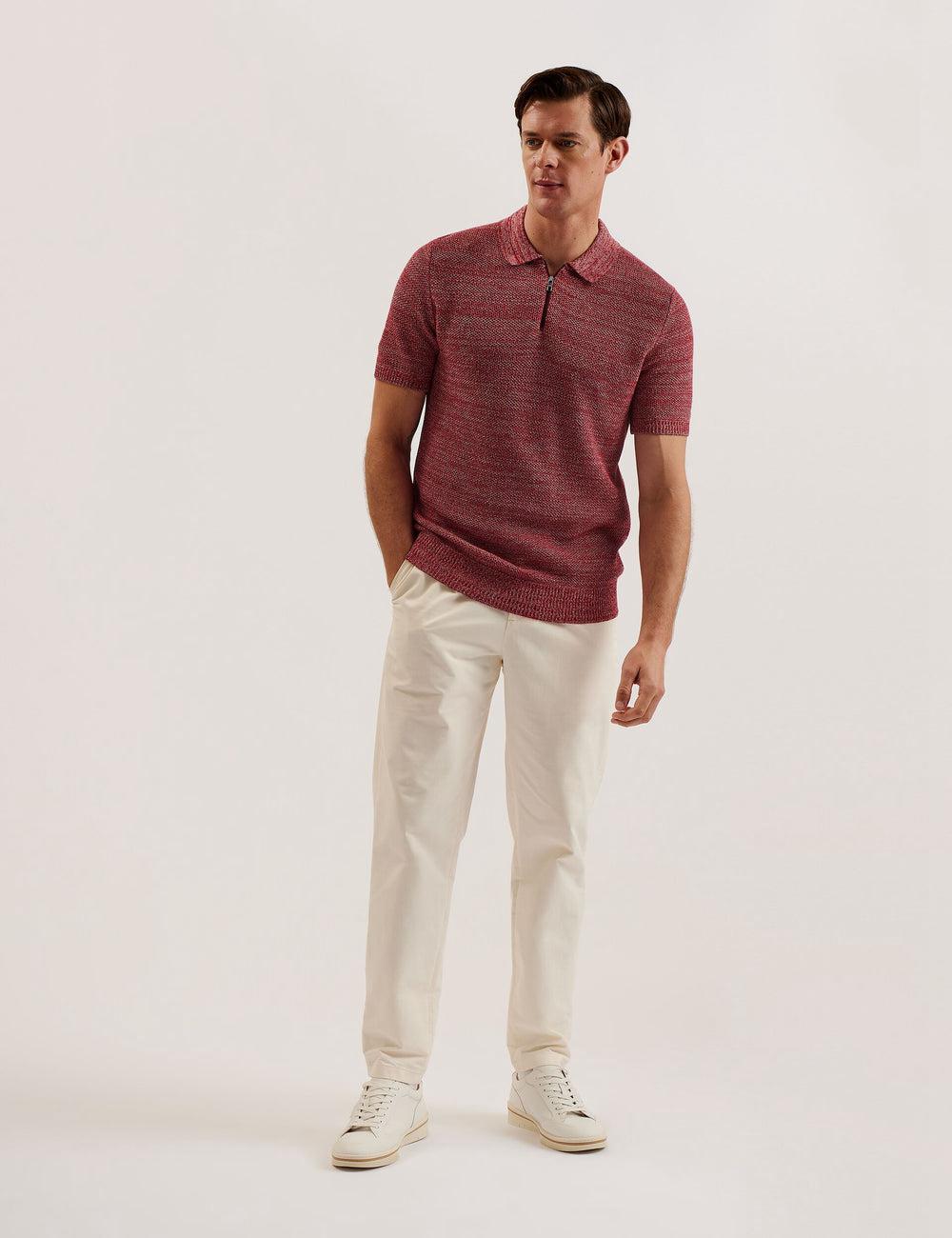 Camisa Polo Ted Baker BLOSSAM - Space Dye Zip Neck Hombre Rojas | DLKH-98165