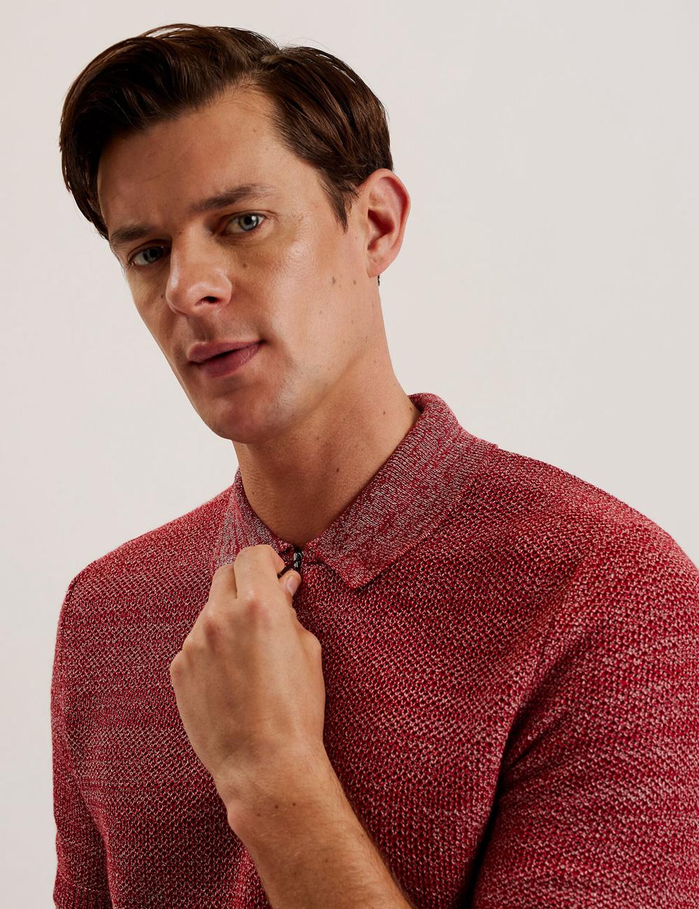Camisa Polo Ted Baker BLOSSAM - Space Dye Zip Neck Hombre Rojas | DLKH-98165