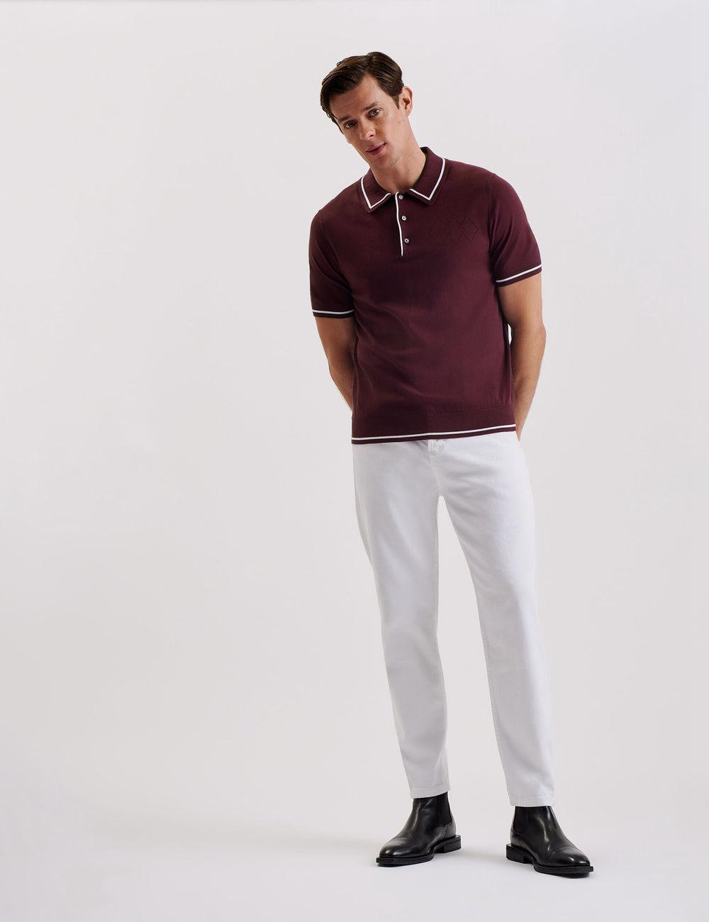 Camisa Polo Ted Baker DUNOW - Pointelle Detail Striped Trim Hombre Burdeos | LRQK-90187