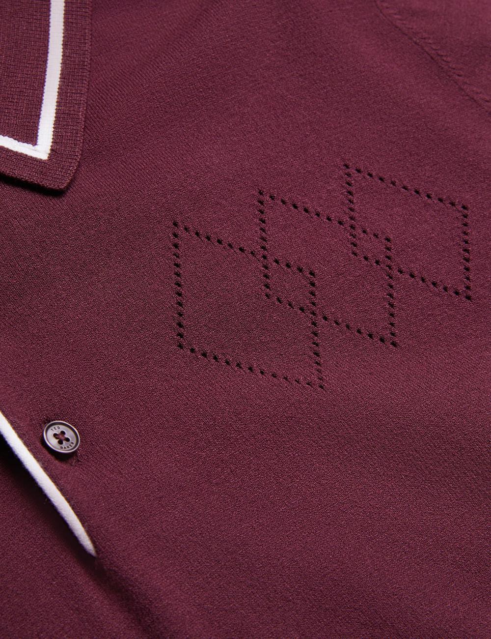 Camisa Polo Ted Baker DUNOW - Pointelle Detail Striped Trim Hombre Burdeos | LRQK-90187