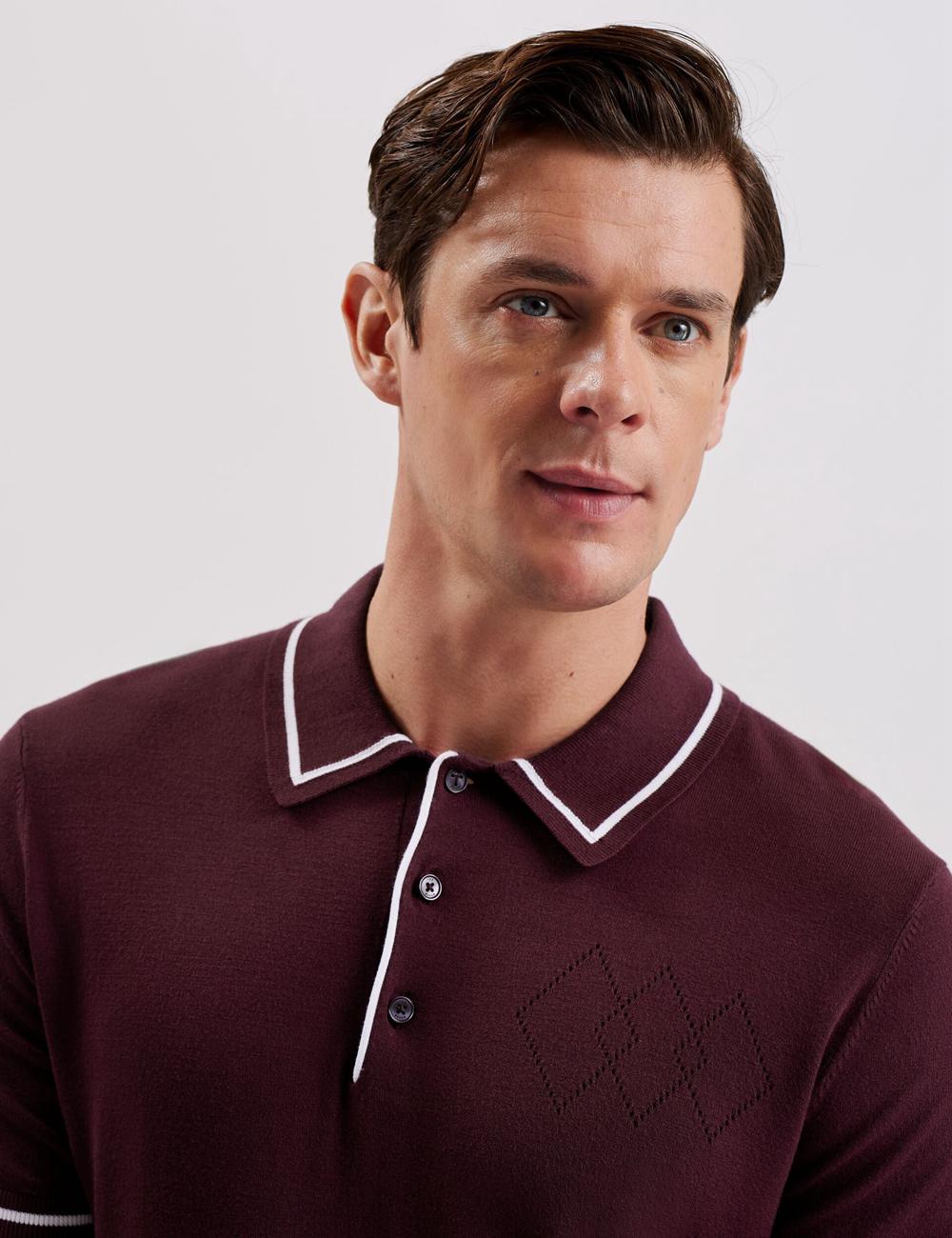 Camisa Polo Ted Baker DUNOW - Pointelle Detail Striped Trim Hombre Burdeos | LRQK-90187