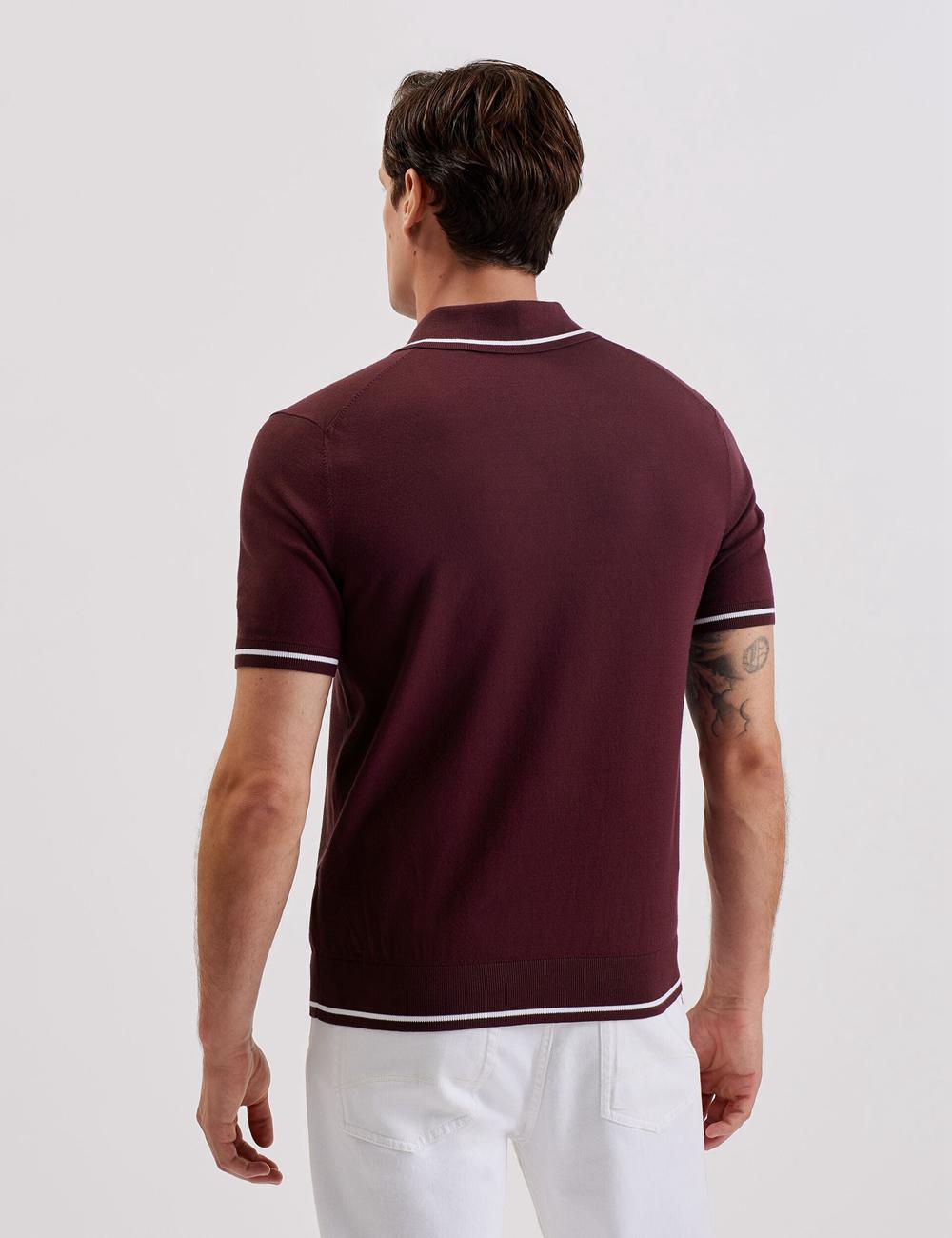 Camisa Polo Ted Baker DUNOW - Pointelle Detail Striped Trim Hombre Burdeos | LRQK-90187