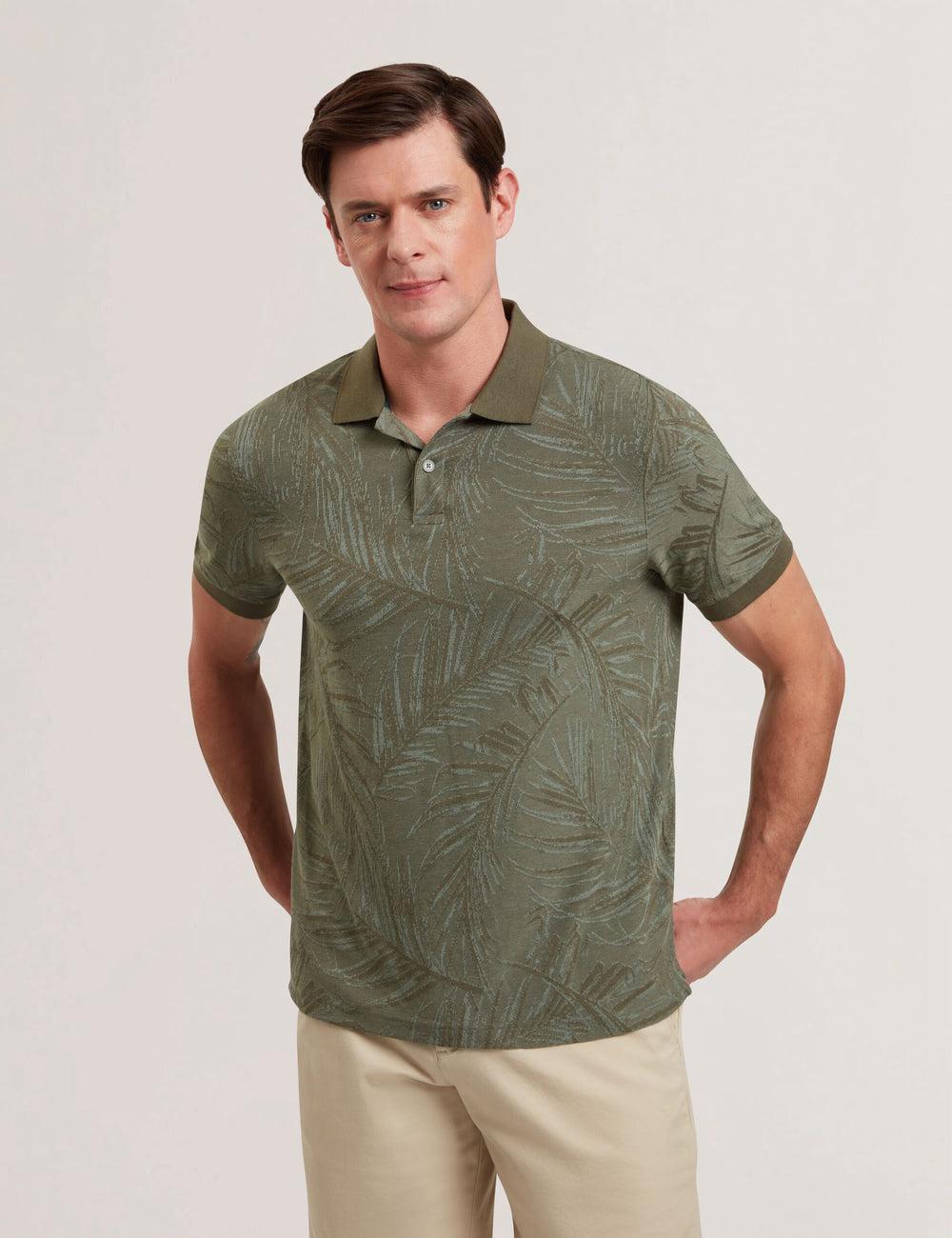 Camisa Polo Ted Baker EDWINE - Leaf Print Short Sleeve Hombre Kaki | VBWJ-70826
