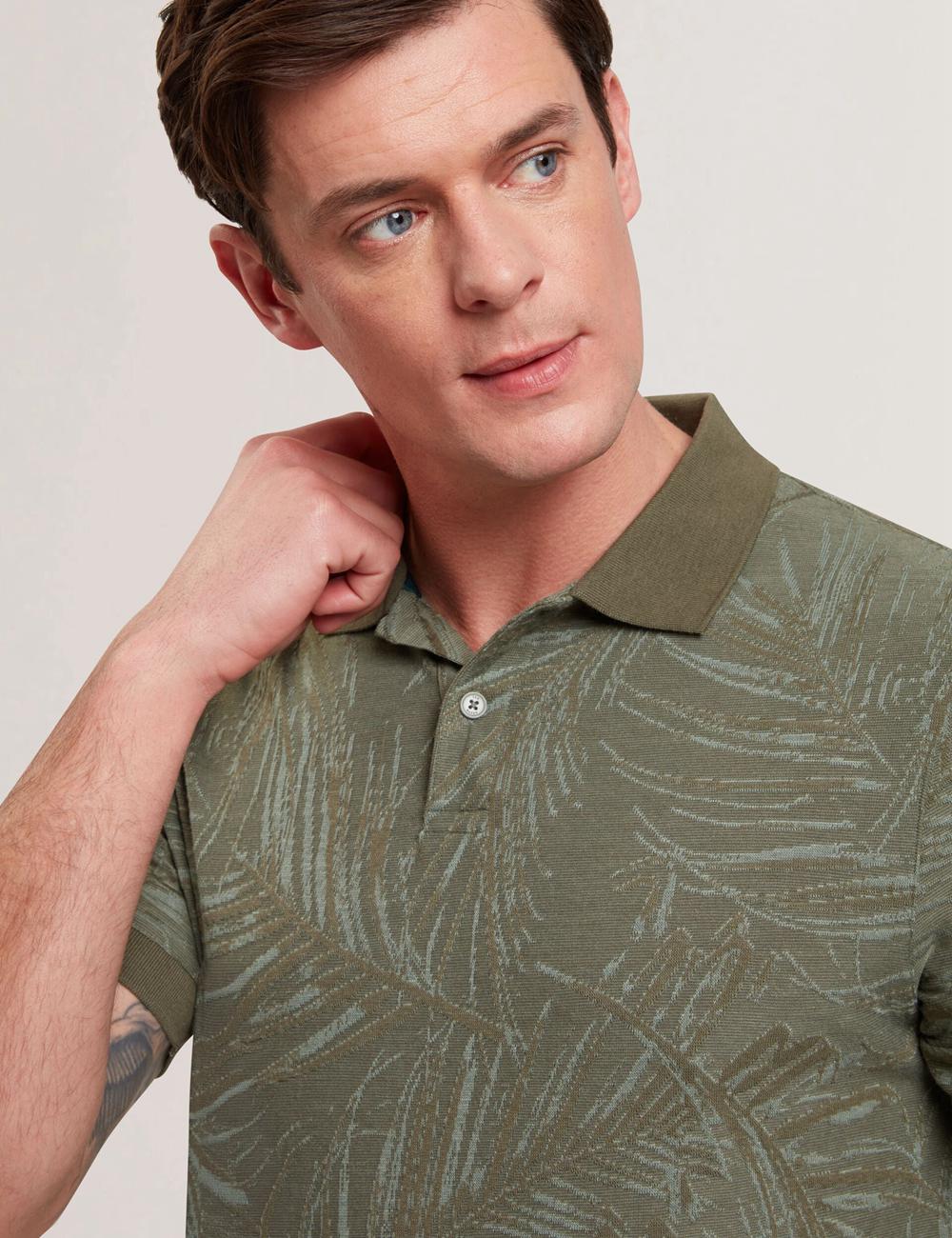 Camisa Polo Ted Baker EDWINE - Leaf Print Short Sleeve Hombre Kaki | VBWJ-70826