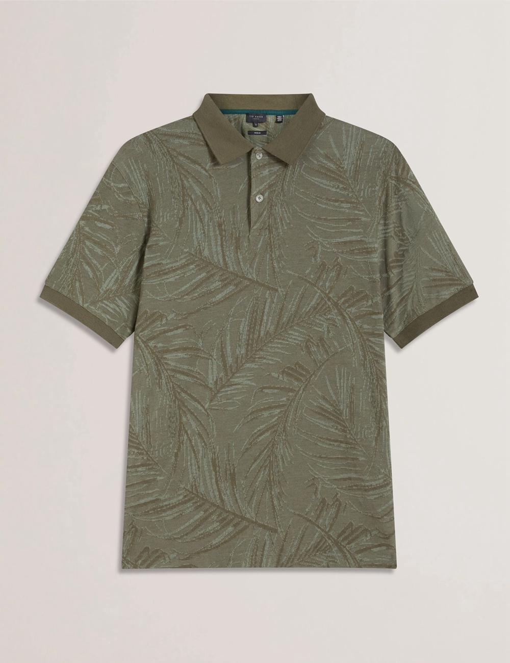 Camisa Polo Ted Baker EDWINE - Leaf Print Short Sleeve Hombre Kaki | VBWJ-70826
