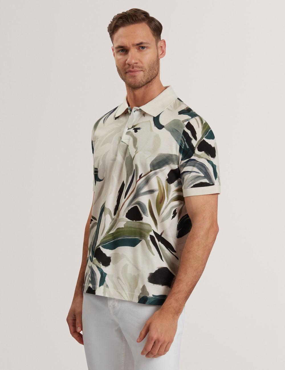 Camisa Polo Ted Baker KIVEM - Short Sleeve Cotton Floral Print Hombre Ecru | RFNZ-26317