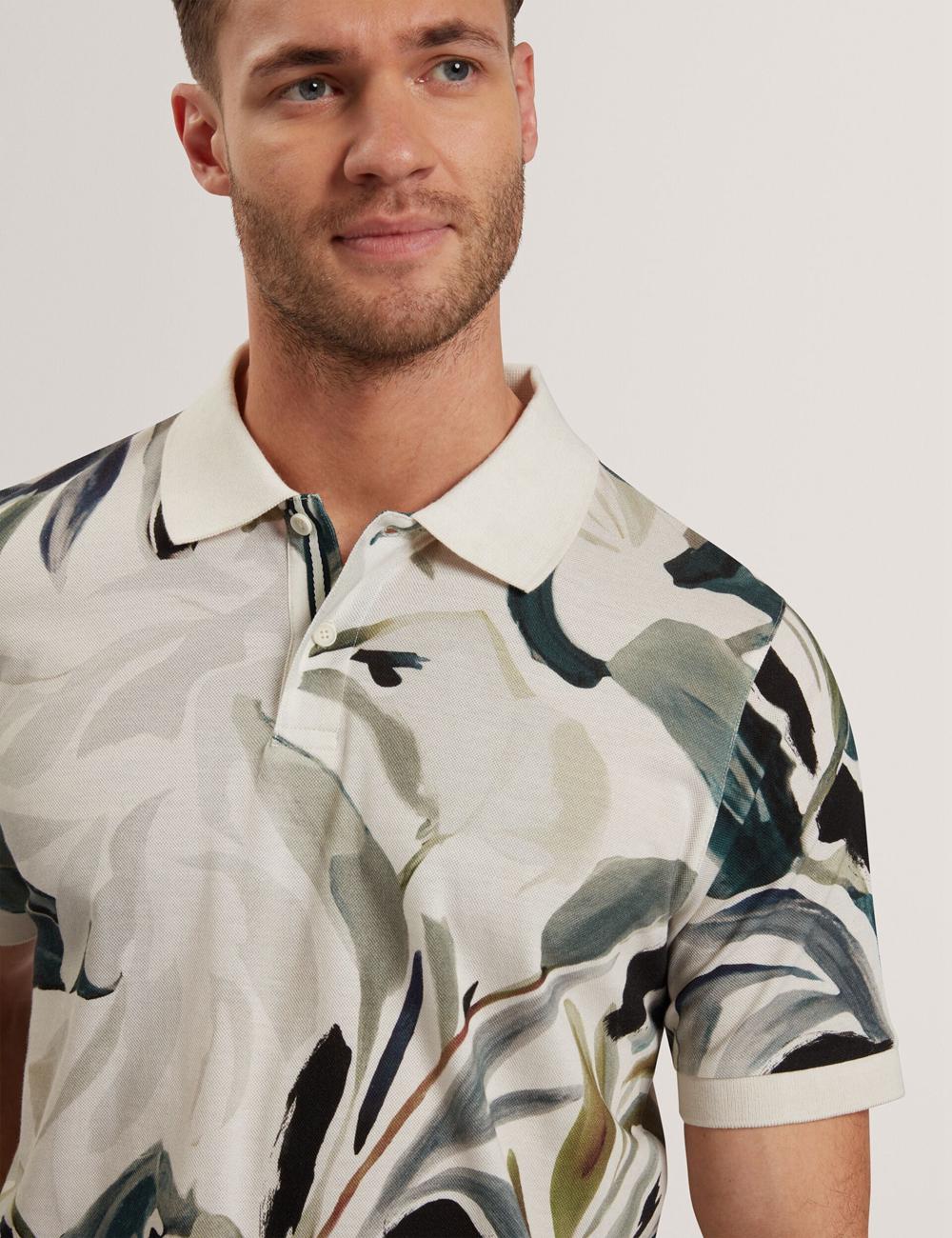 Camisa Polo Ted Baker KIVEM - Short Sleeve Cotton Floral Print Hombre Ecru | RFNZ-26317