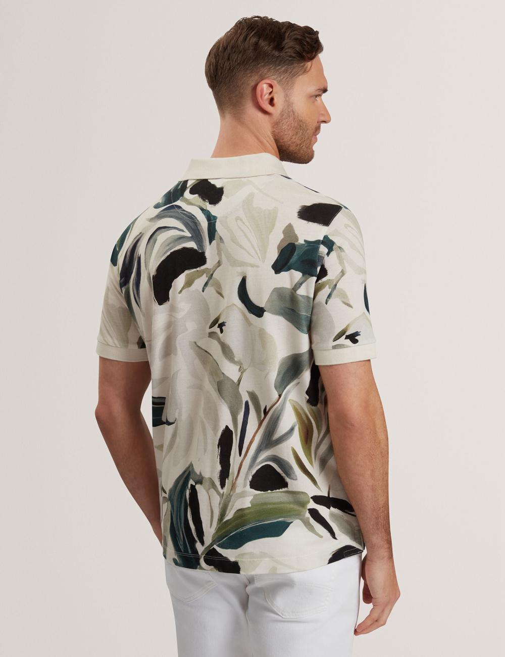 Camisa Polo Ted Baker KIVEM - Short Sleeve Cotton Floral Print Hombre Ecru | RFNZ-26317