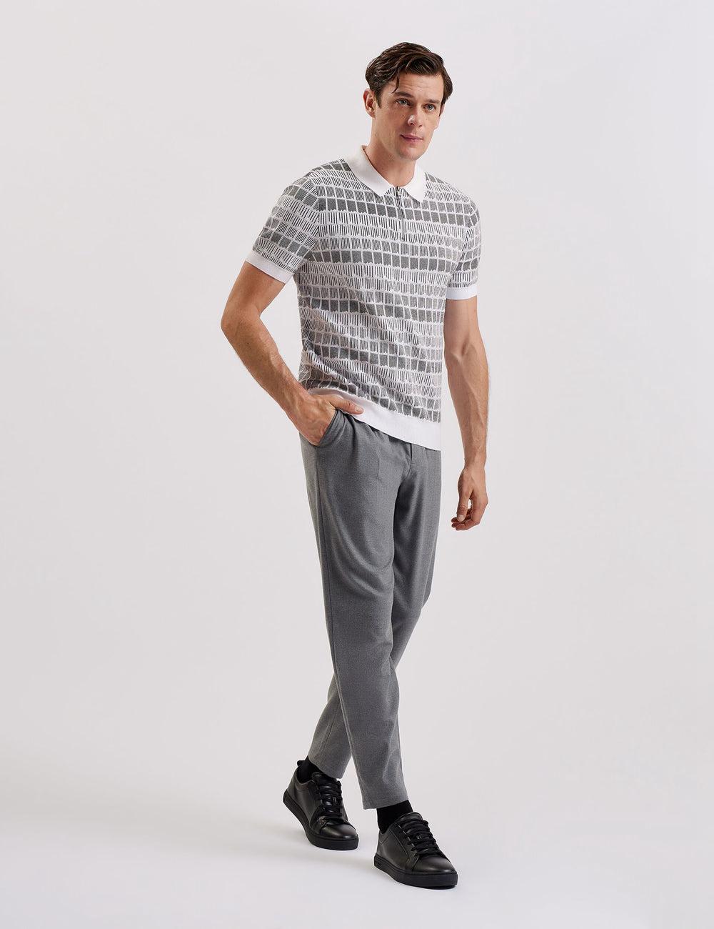 Camisa Polo Ted Baker LEVERS - Ombre Jacquard Zip Neck Hombre Blancas | UMWT-43258