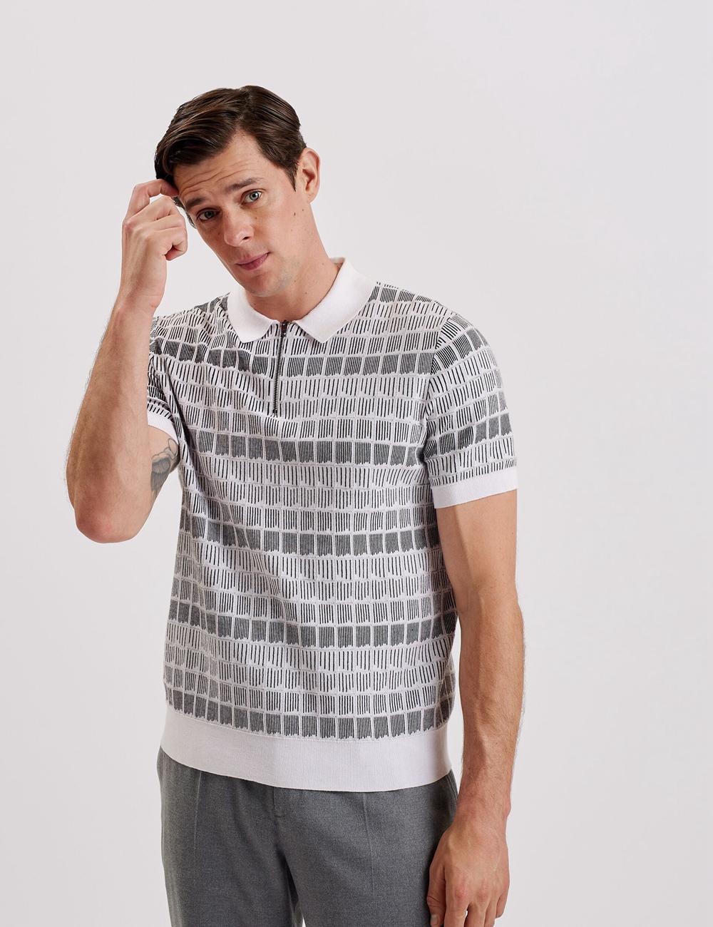 Camisa Polo Ted Baker LEVERS - Ombre Jacquard Zip Neck Hombre Blancas | UMWT-43258