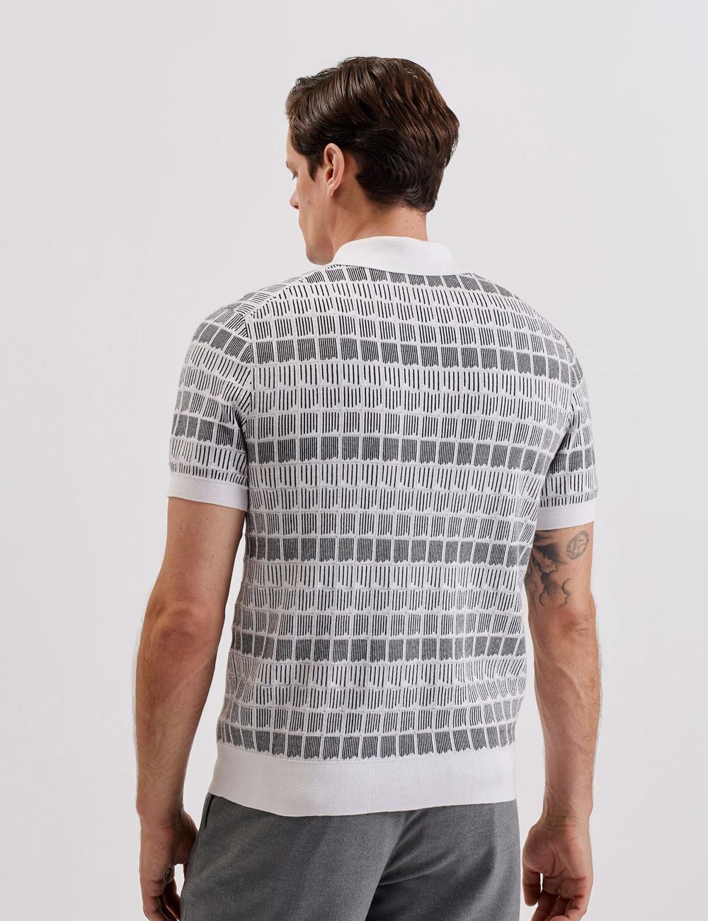 Camisa Polo Ted Baker LEVERS - Ombre Jacquard Zip Neck Hombre Blancas | UMWT-43258