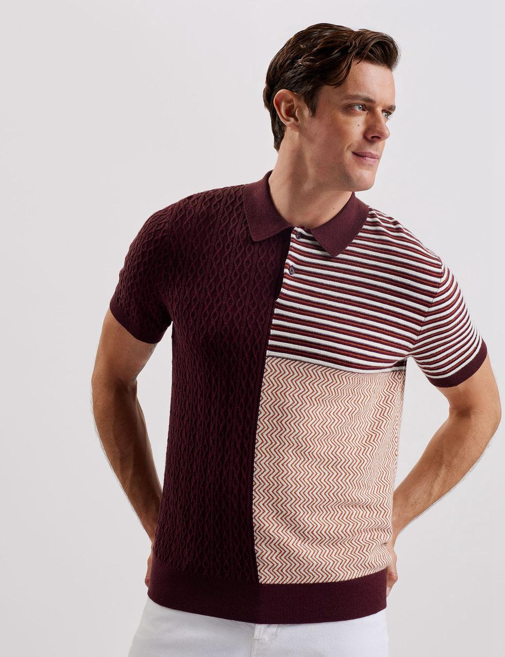 Camisa Polo Ted Baker MINSTA - Textured Patchwork Knit Hombre Burdeos | ZXIB-21739