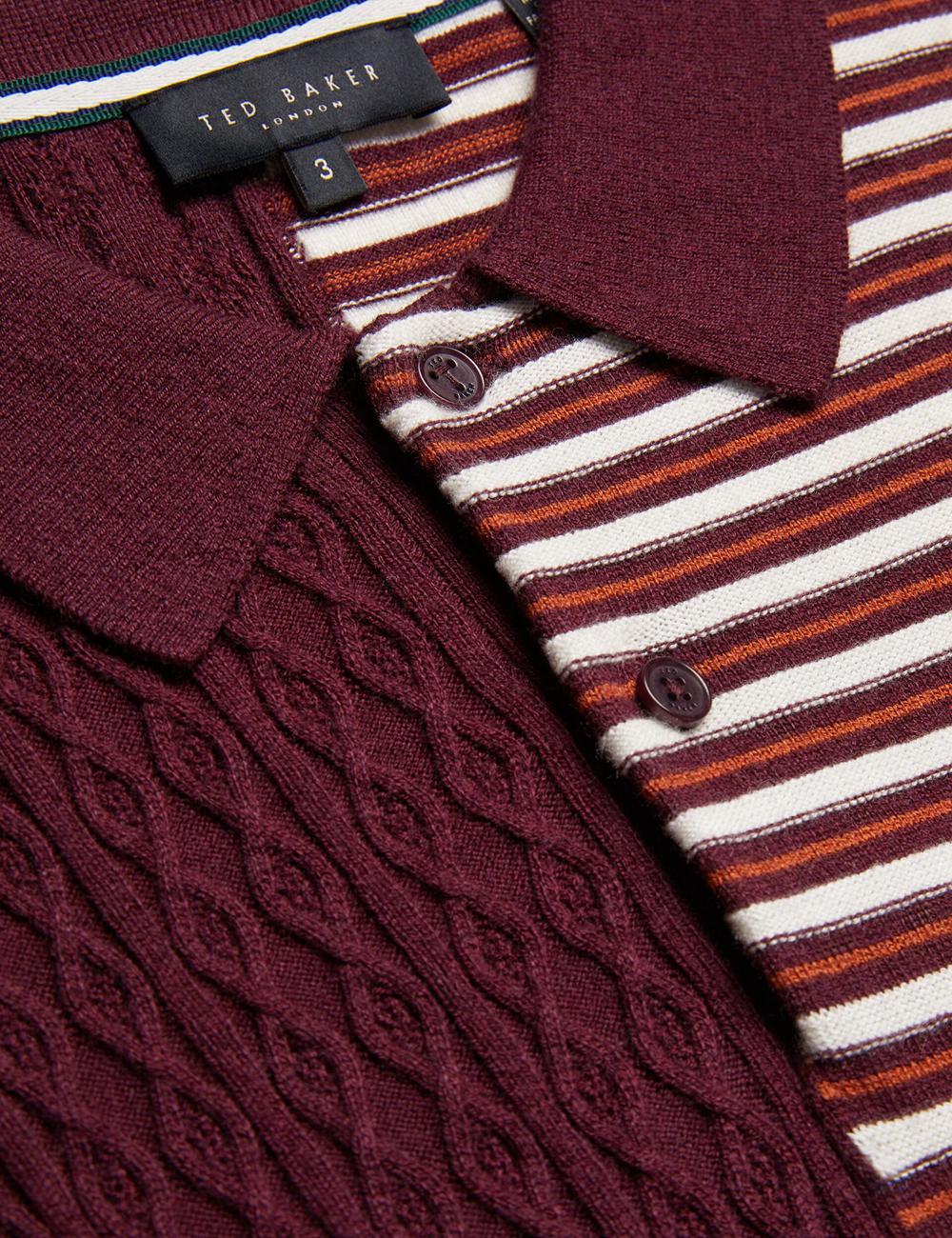Camisa Polo Ted Baker MINSTA - Textured Patchwork Knit Hombre Burdeos | ZXIB-21739