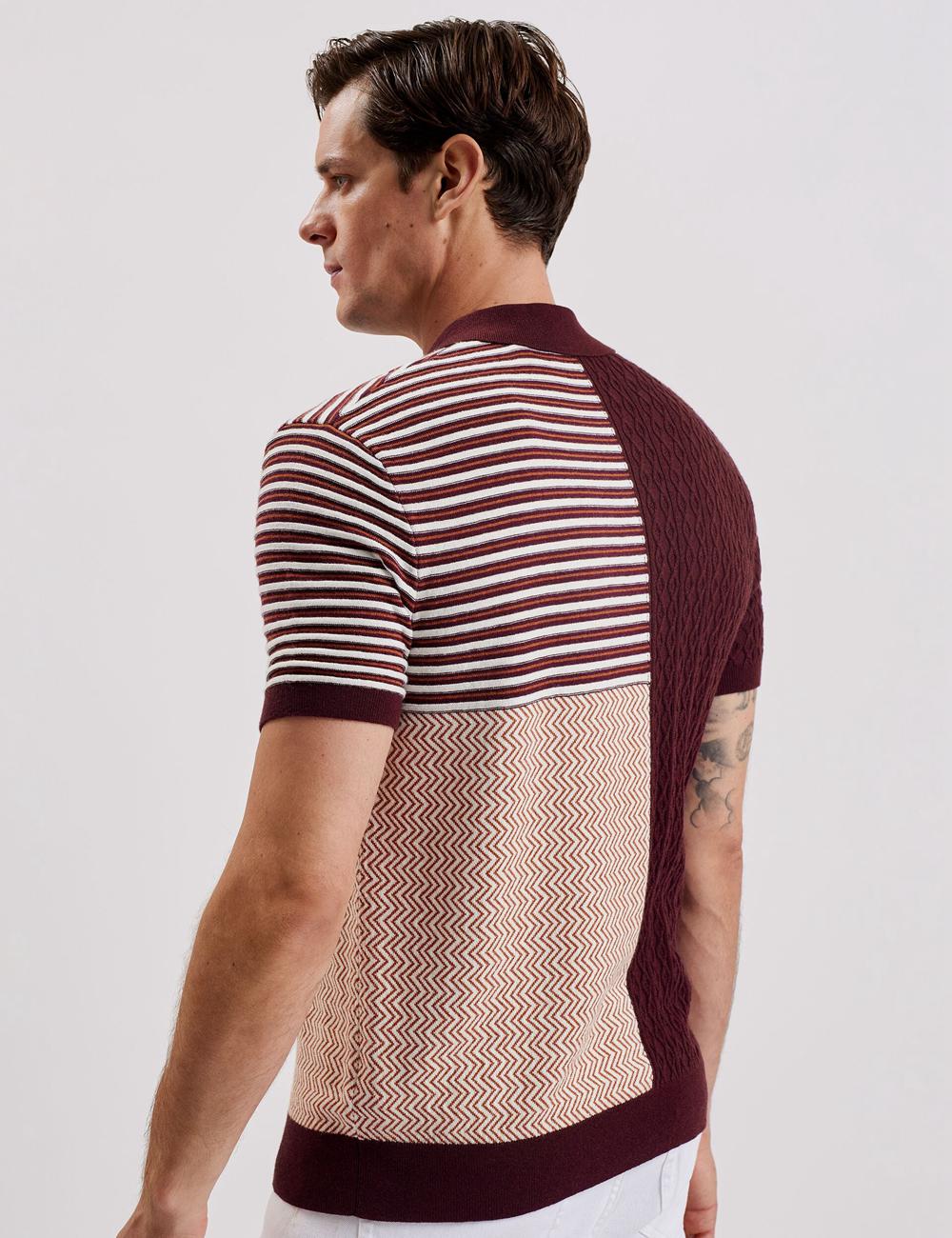 Camisa Polo Ted Baker MINSTA - Textured Patchwork Knit Hombre Burdeos | ZXIB-21739