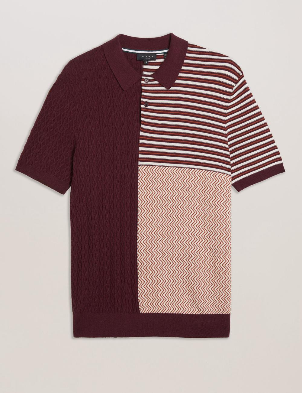 Camisa Polo Ted Baker MINSTA - Textured Patchwork Knit Hombre Burdeos | ZXIB-21739