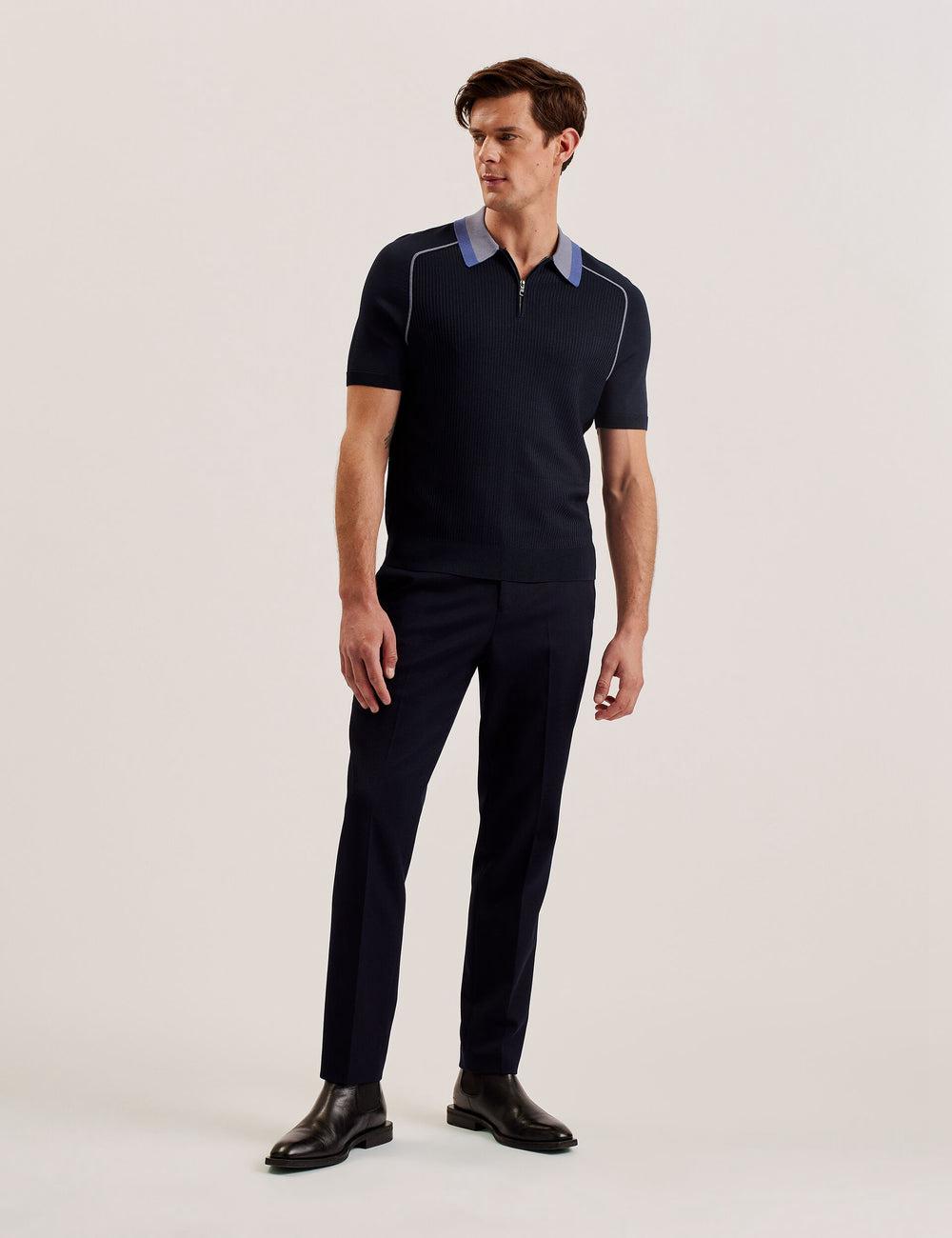 Camisa Polo Ted Baker PAXTO - Textured Zip With Striped Collar Hombre Azul Marino | DXCP-87309