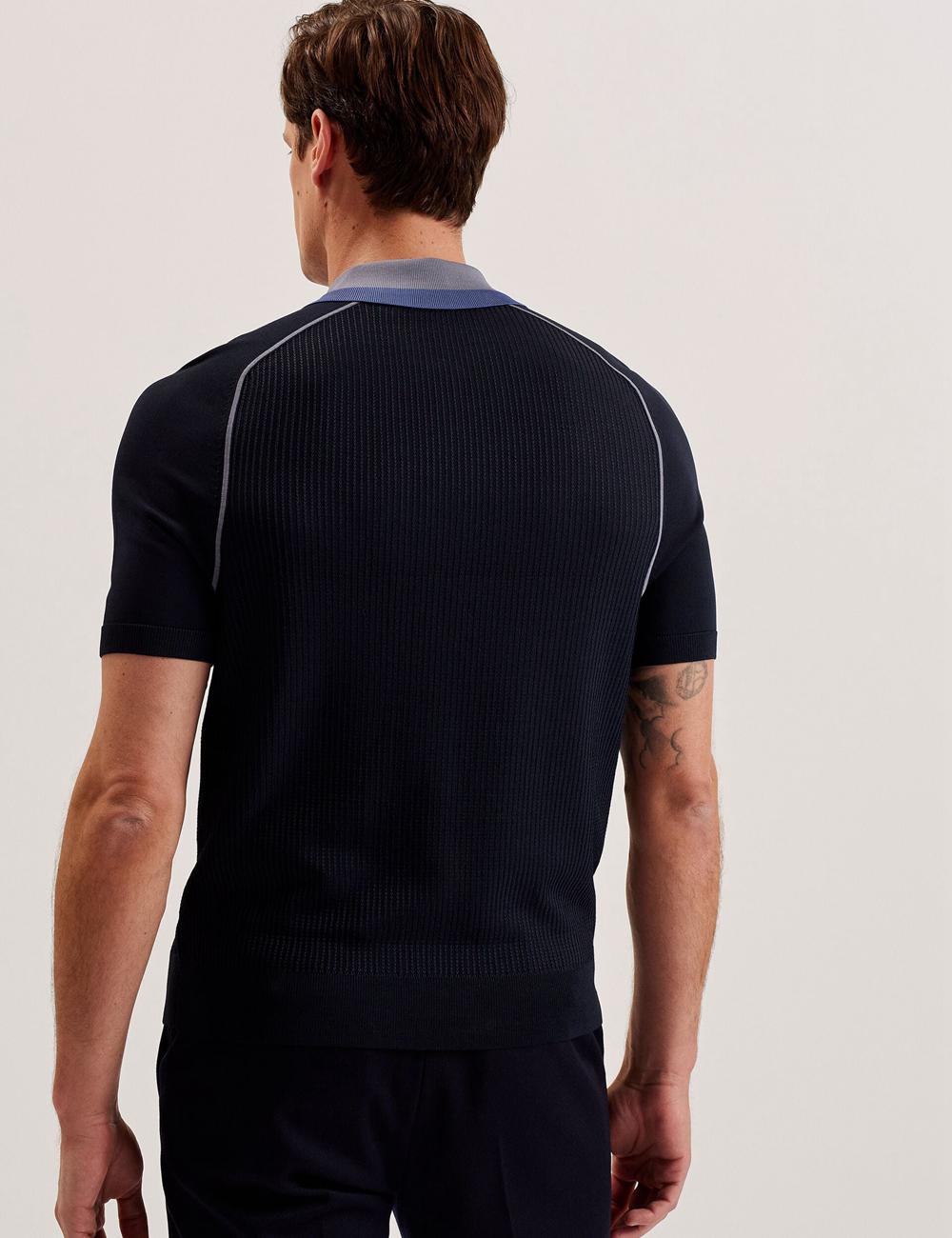 Camisa Polo Ted Baker PAXTO - Textured Zip With Striped Collar Hombre Azul Marino | DXCP-87309