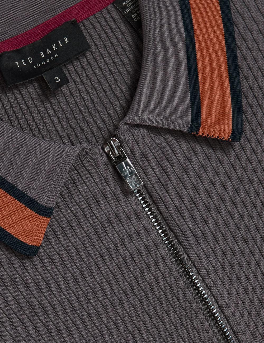 Camisa Polo Ted Baker RAFAELO - Striped Trim Zip Neck Ribbed Hombre Gris | JFEY-73120