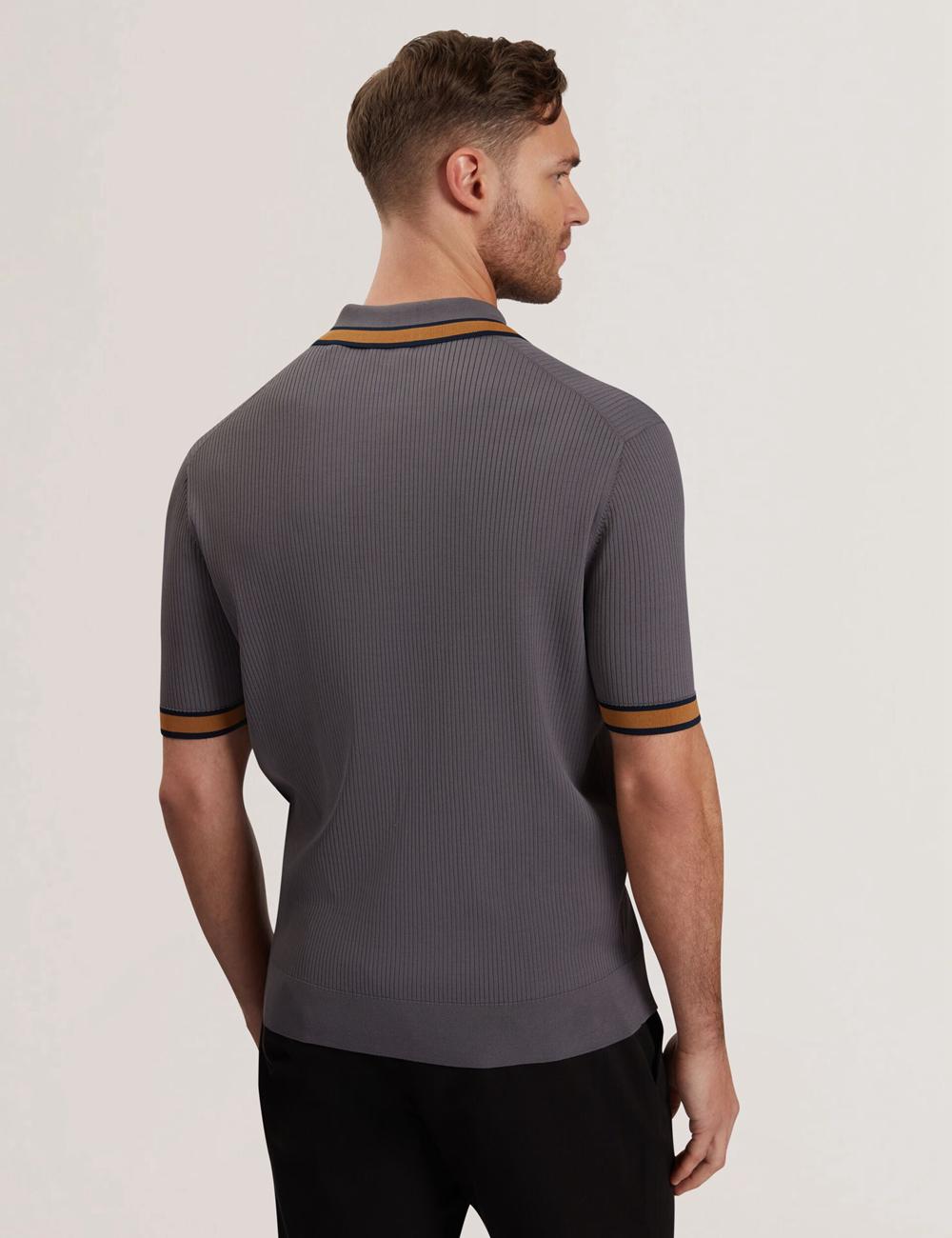 Camisa Polo Ted Baker RAFAELO - Striped Trim Zip Neck Ribbed Hombre Gris | JFEY-73120