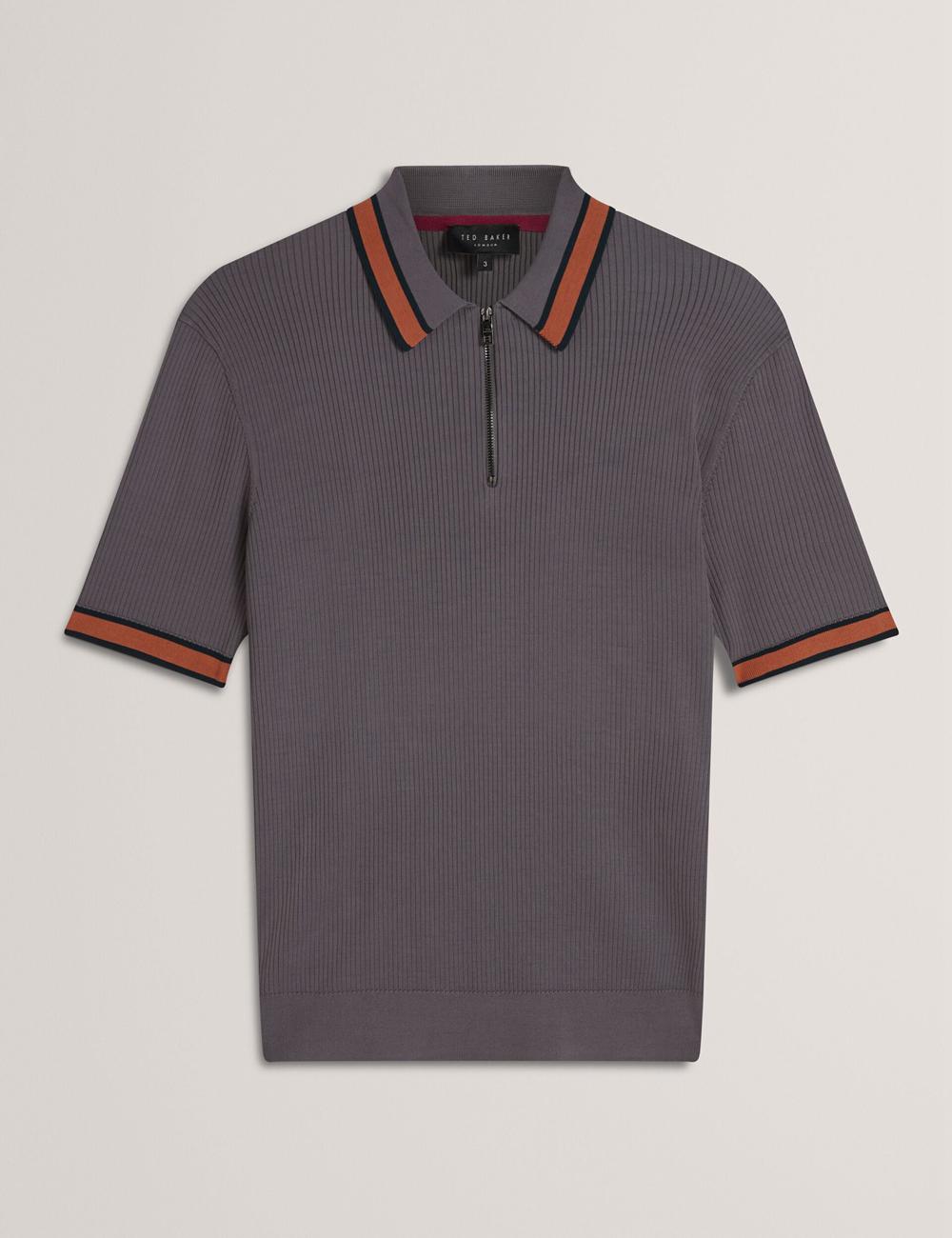 Camisa Polo Ted Baker RAFAELO - Striped Trim Zip Neck Ribbed Hombre Gris | JFEY-73120