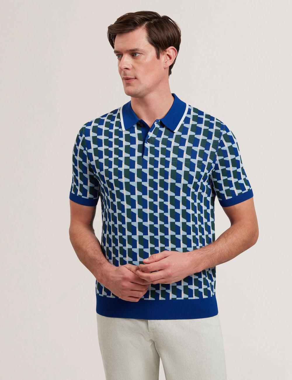 Camisa Polo Ted Baker ROSSIO - Geometric Knitted Short Sleeve Hombre Azul Marino | CNUJ-67891