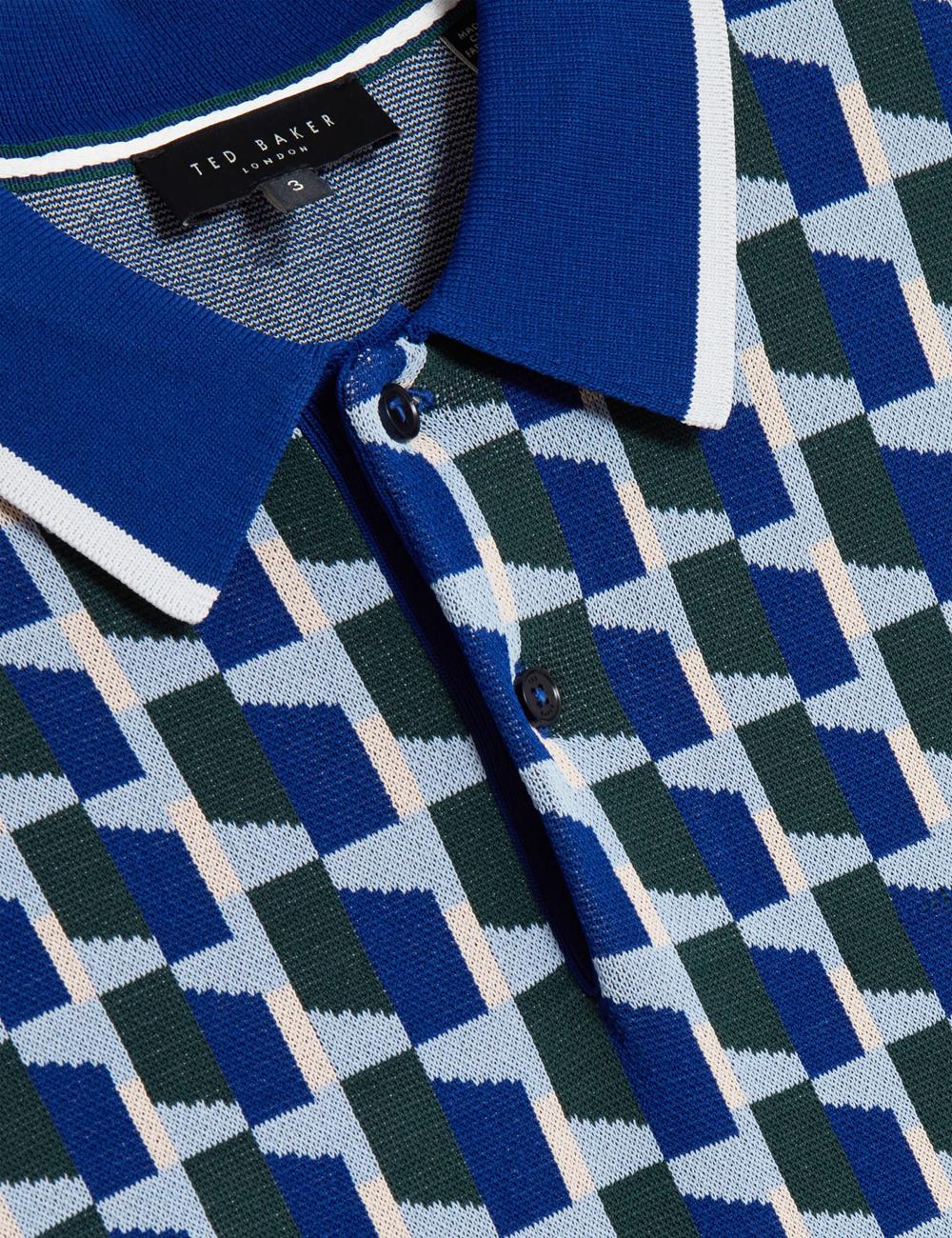 Camisa Polo Ted Baker ROSSIO - Geometric Knitted Short Sleeve Hombre Azul Marino | CNUJ-67891