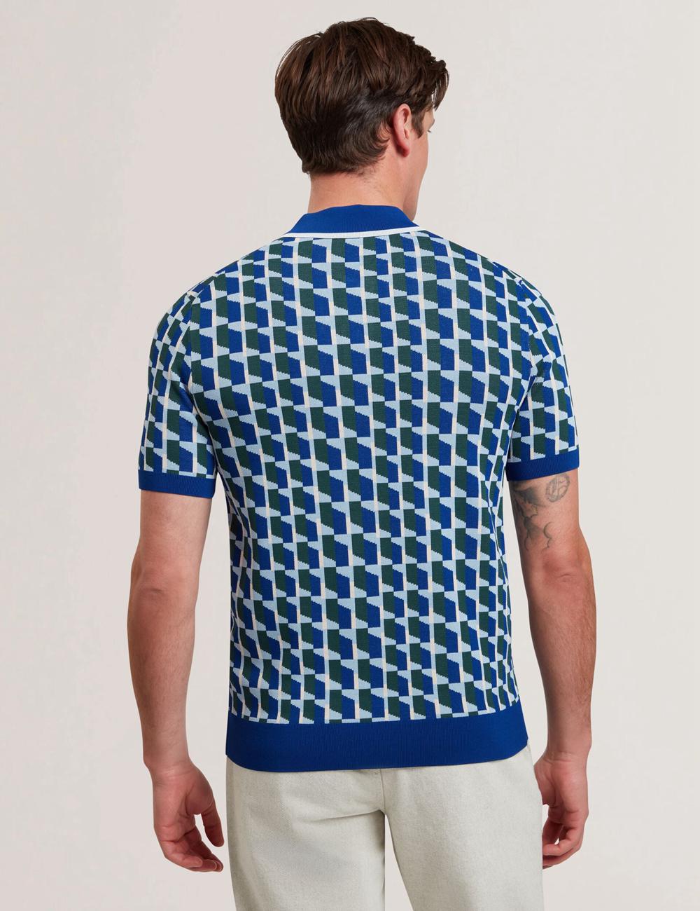Camisa Polo Ted Baker ROSSIO - Geometric Knitted Short Sleeve Hombre Azul Marino | CNUJ-67891