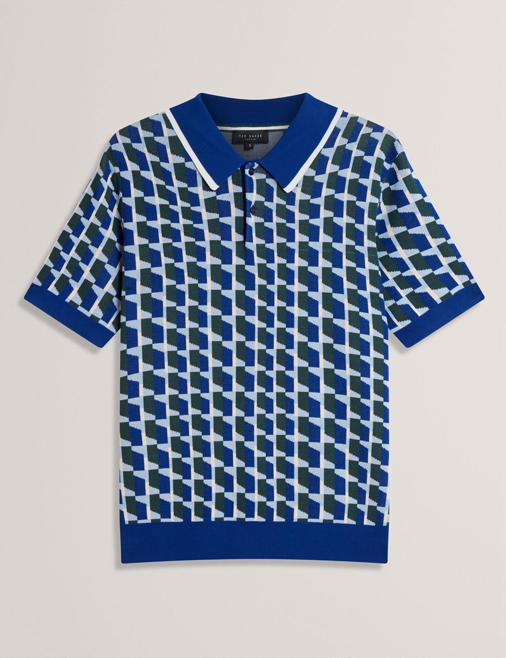 Camisa Polo Ted Baker ROSSIO - Geometric Knitted Short Sleeve Hombre Azul Marino | CNUJ-67891