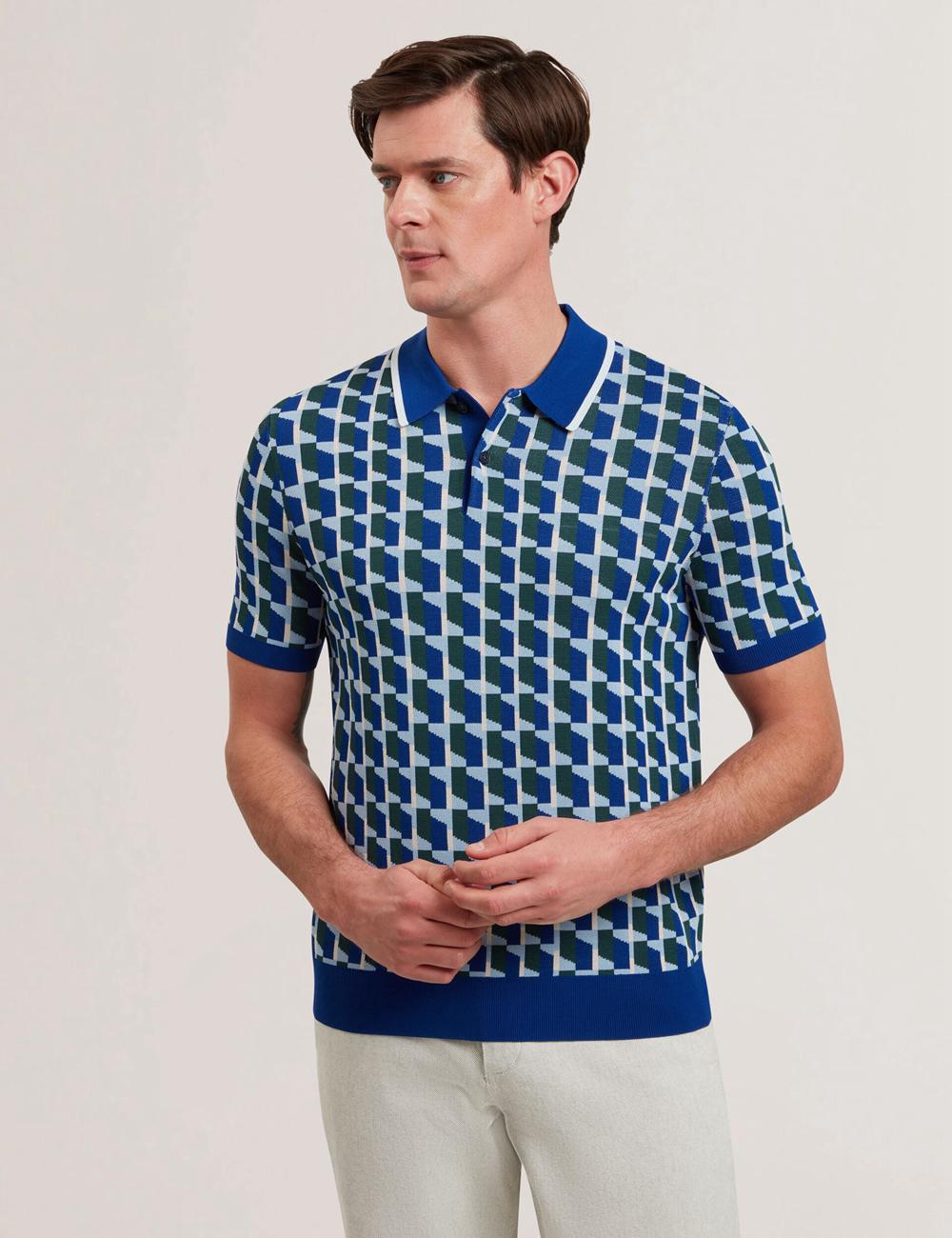 Camisa Polo Ted Baker ROSSIO - Geometric Knitted Short Sleeve Hombre Azul Marino | CNUJ-67891