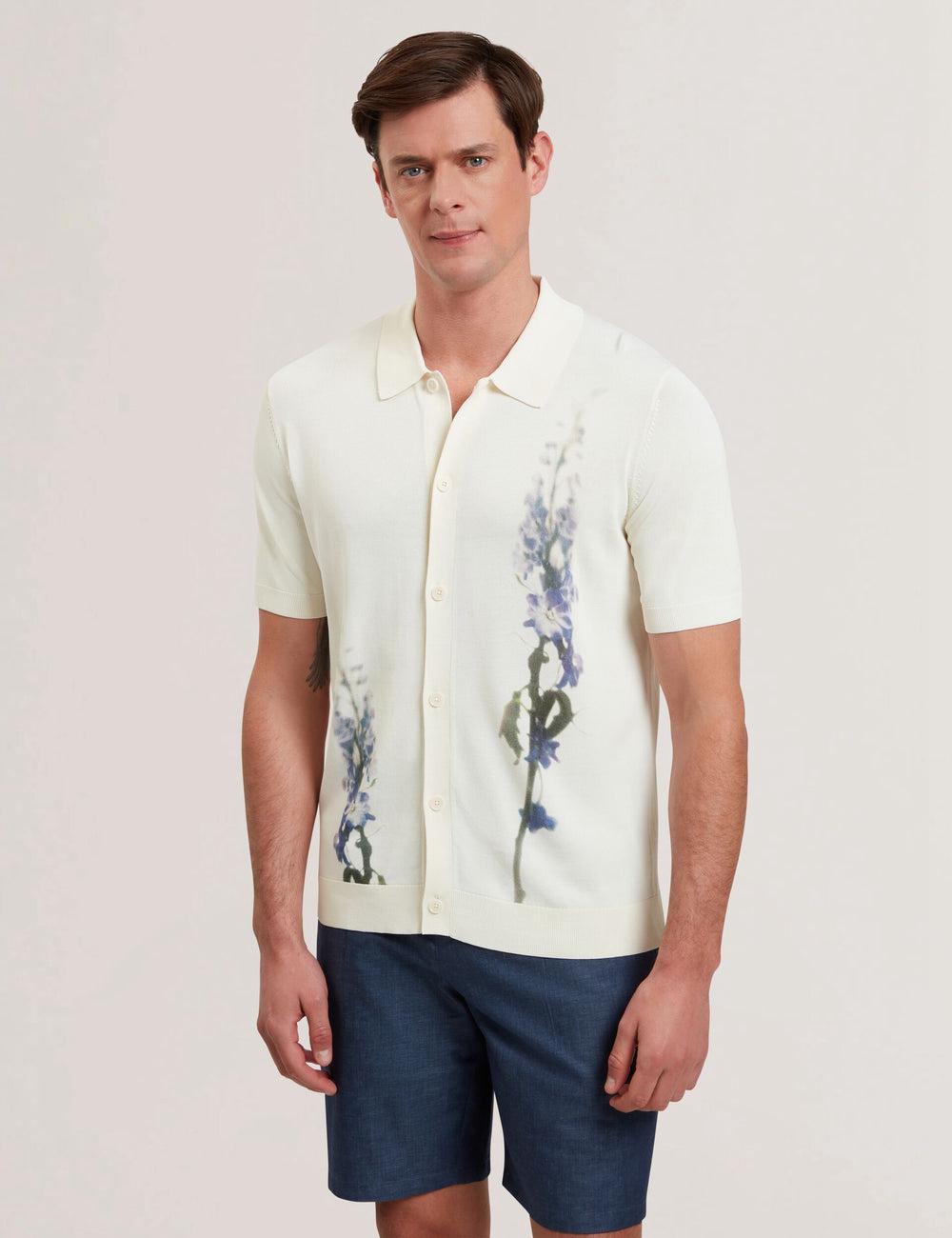 Camisa Polo Ted Baker RUITS - Short Sleeve Floral Placement Hombre Ecru | LXKF-47023