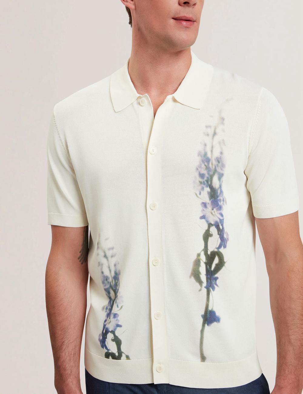 Camisa Polo Ted Baker RUITS - Short Sleeve Floral Placement Hombre Ecru | LXKF-47023