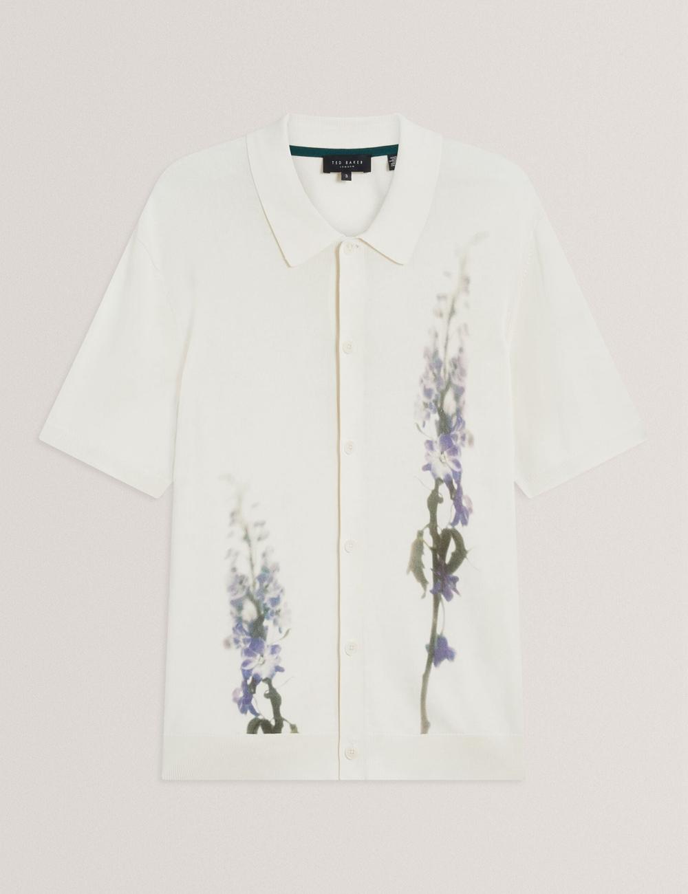 Camisa Polo Ted Baker RUITS - Short Sleeve Floral Placement Hombre Ecru | LXKF-47023
