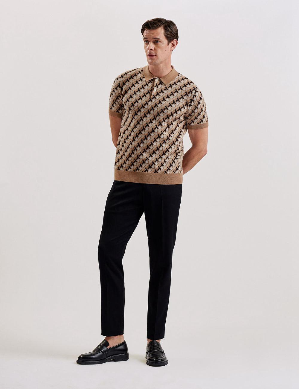 Camisa Polo Ted Baker SEFERRY - Interlocking T Jacquard Knitted Hombre Marrones | WKUM-56241