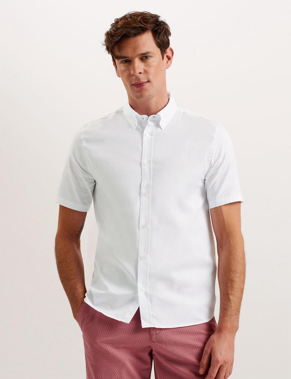 Camisas Ted Baker ALDGTE - Short Sleeve Cotton Oxford Hombre Blancas | ZMSR-04976