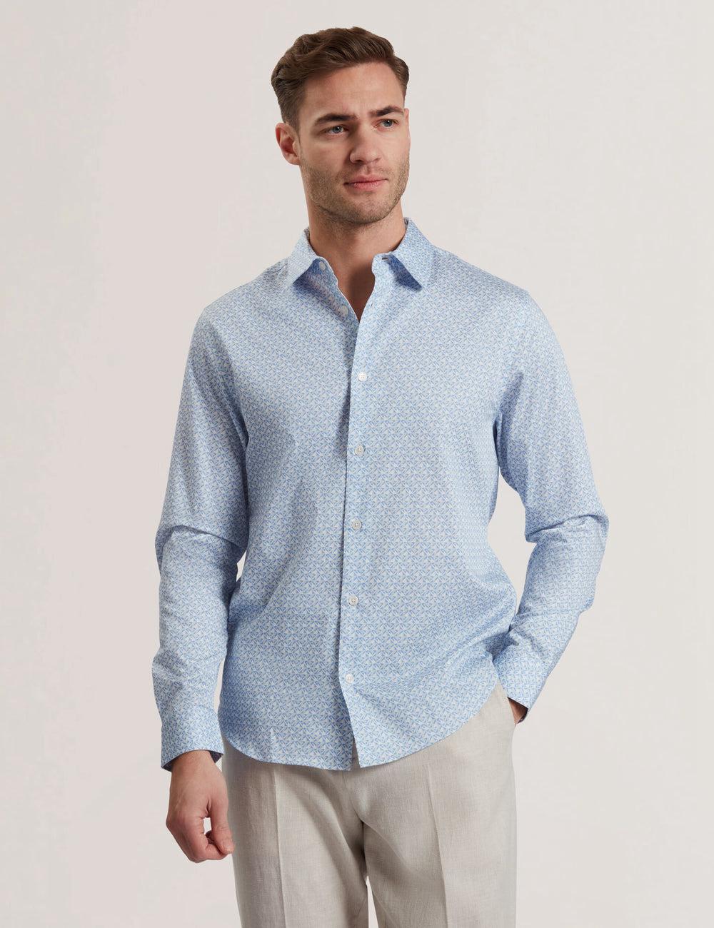 Camisas Ted Baker ALPHAIS - Regular Fit Geometric Pure Cotton Hombre Azules | DZHP-07351