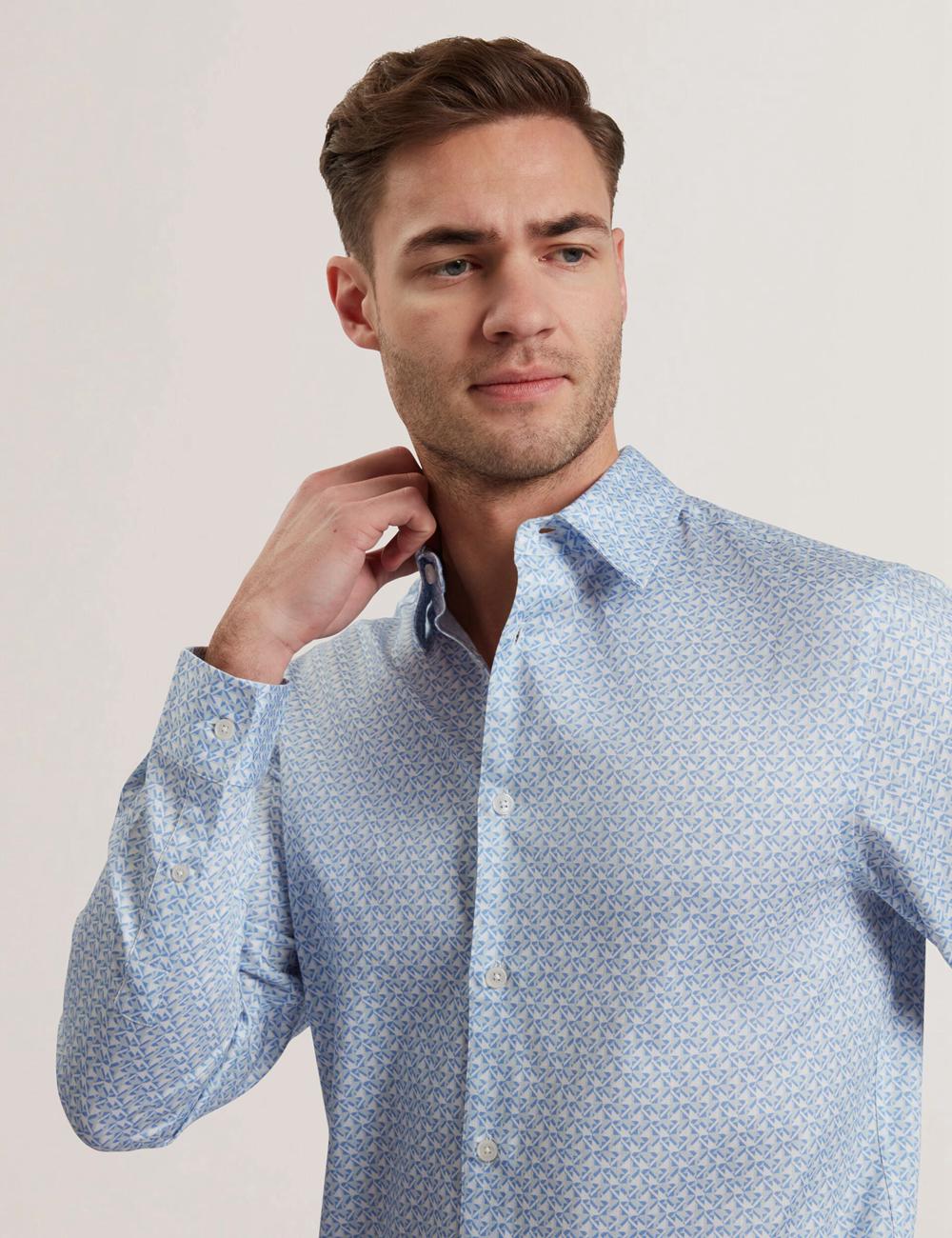 Camisas Ted Baker ALPHAIS - Regular Fit Geometric Pure Cotton Hombre Azules | DZHP-07351