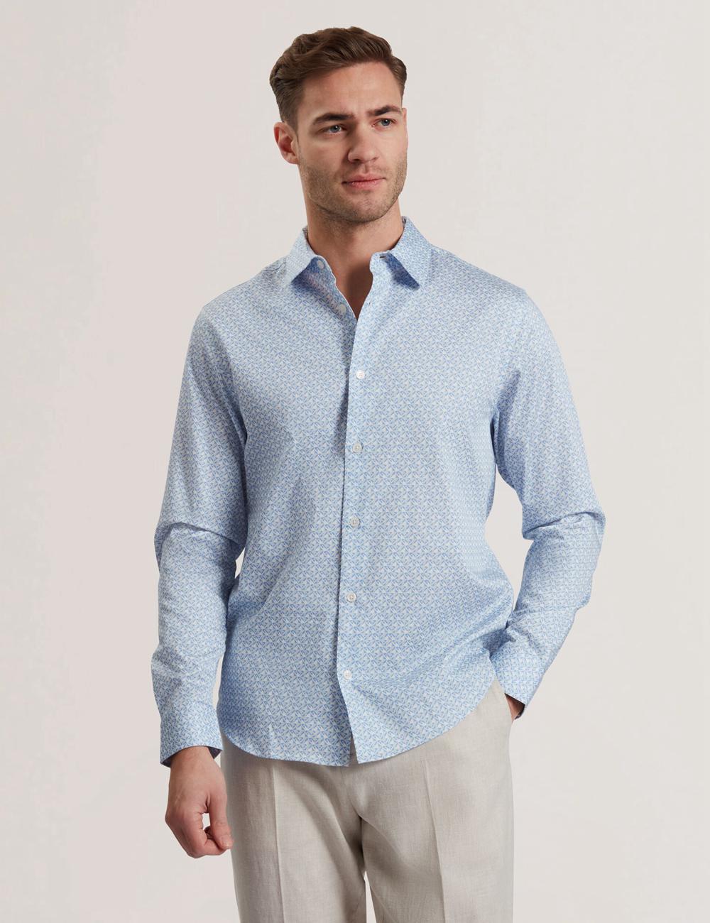Camisas Ted Baker ALPHAIS - Regular Fit Geometric Pure Cotton Hombre Azules | DZHP-07351